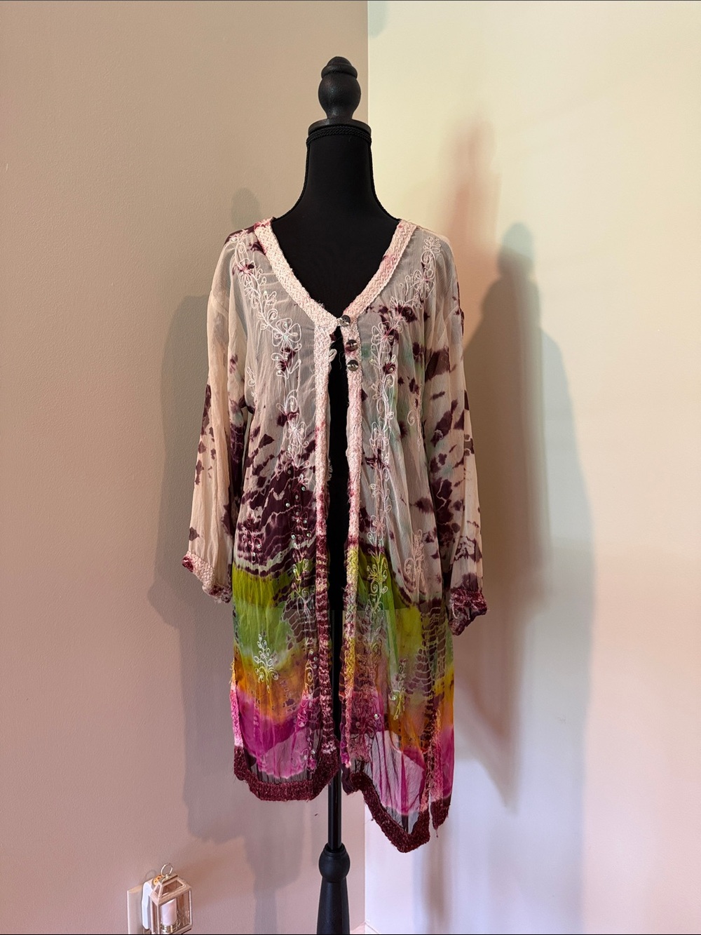 India Boutique Multicolor Tie-Dye Lace-Trim Swim Coverup
